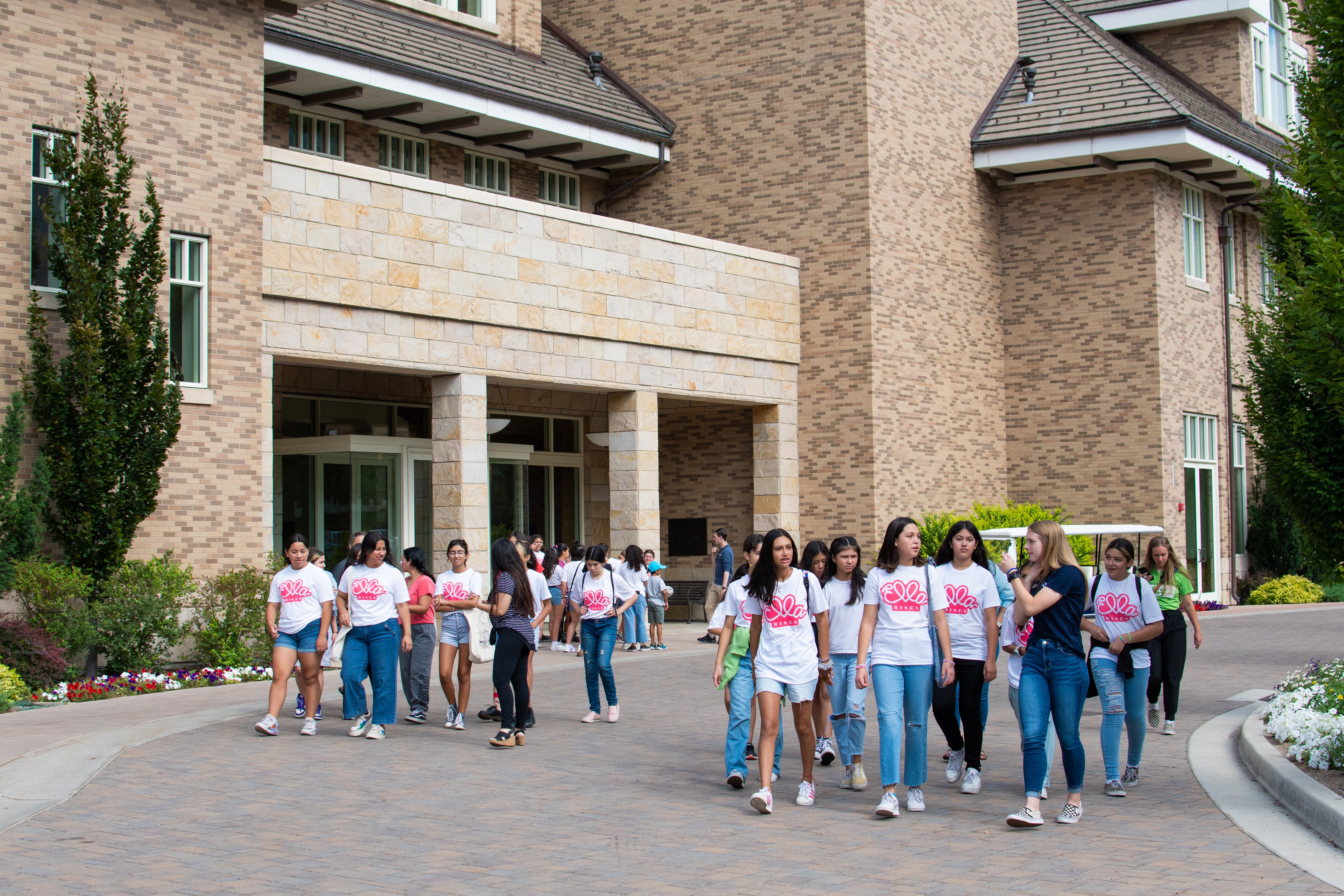 Group of young women on a university tour at BYU, exploring higher education opportunities